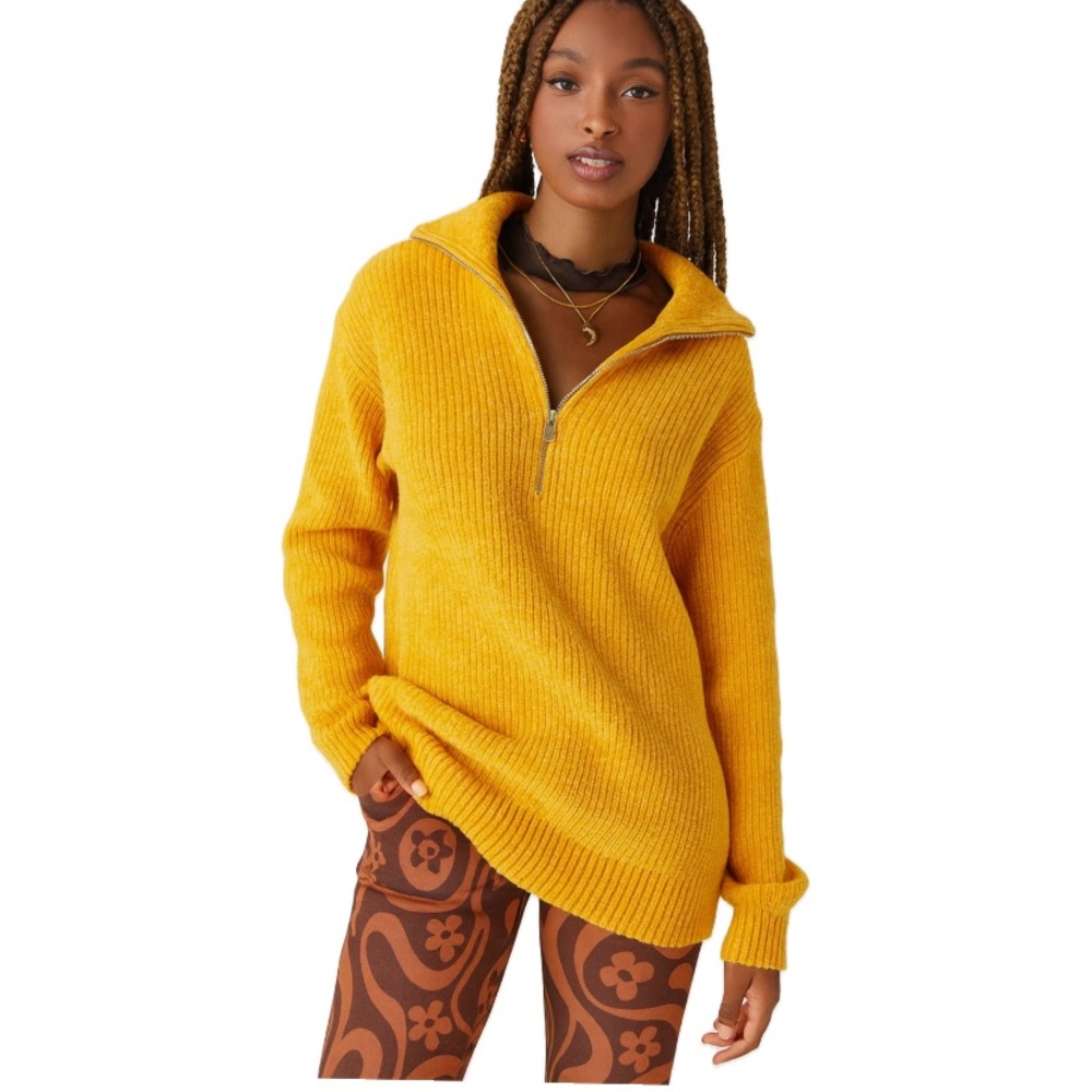 Urban Outfitters, Womans knit mustard yellow half zip sweater , size M